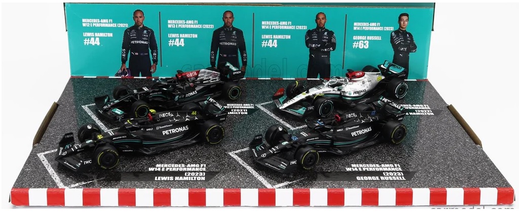 1:43 MERCEDES AMG F1 BOX 4 CARS W14#44-W14#63-W13#44-W12#44