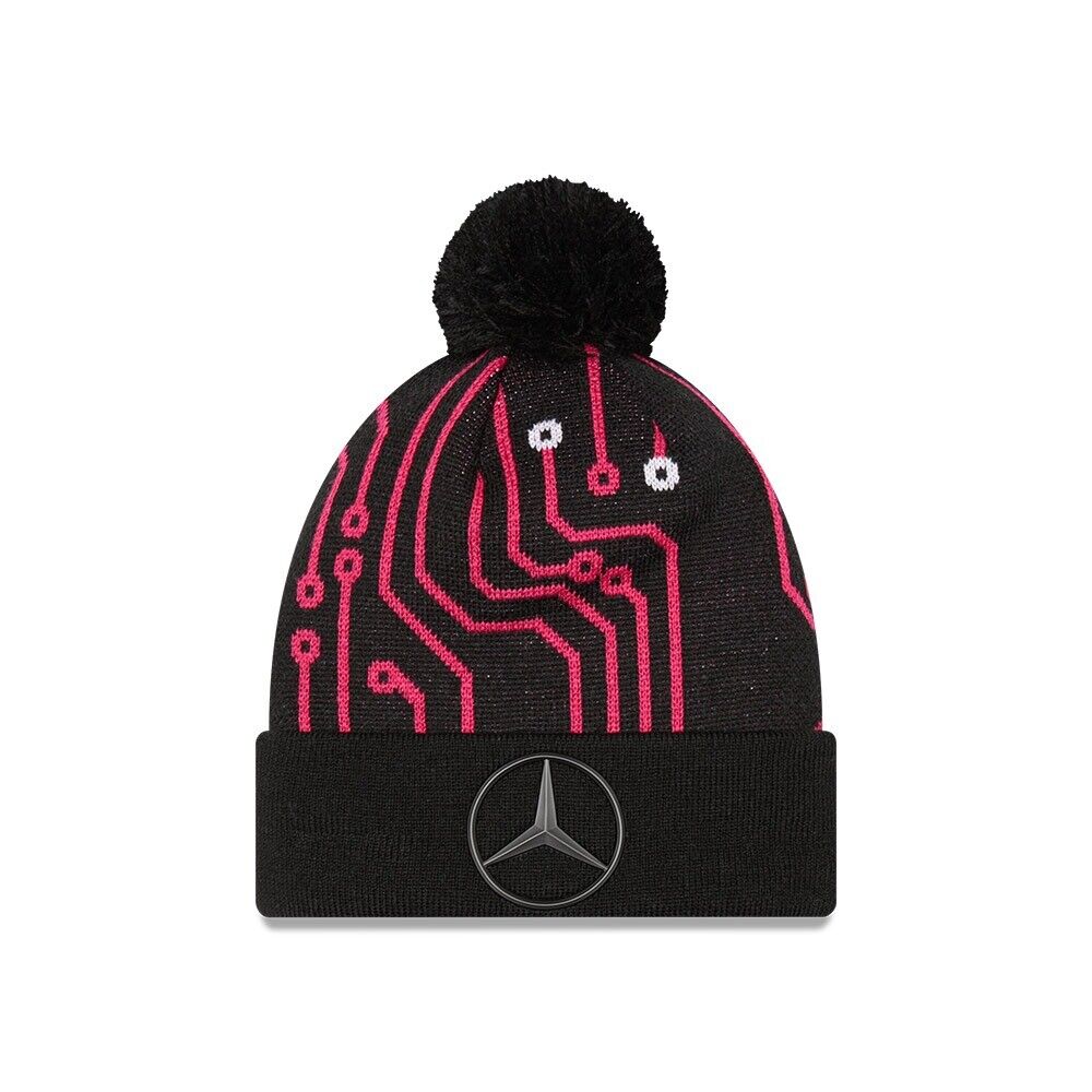 MERCEDES ESPORTS TEAM AOP CUFF KNIT BOBBLE ADULTS BLACK/BRIGHT PINK 